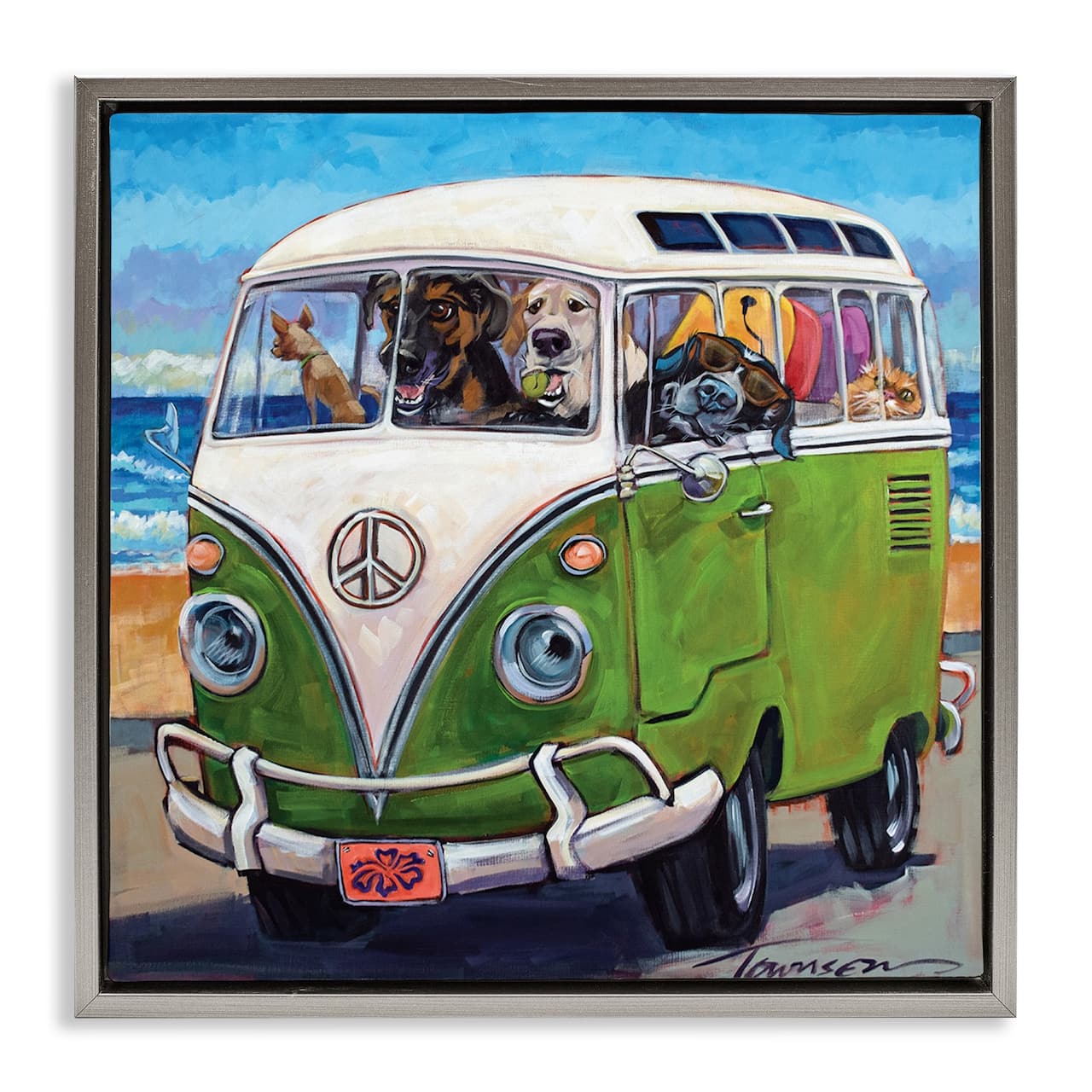 Stupell Industries Dogs Driving Retro Van Floater Framed Art